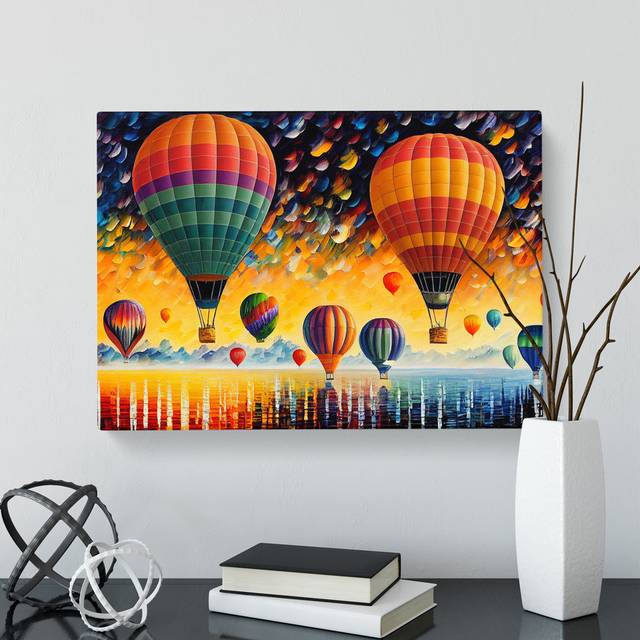 Colourful Hot Air Balloons Vol.3 - Wrapped Canvas Graphic Art - Black;Brown;Orange (40cm H x 60cm W x 3cm D)
