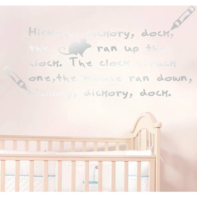 Hickery Dickery Dock the Mouse Went up the Clock Nursery Rhyme Wall Sticker - Shiny Silver (57cm H X 117cm W)