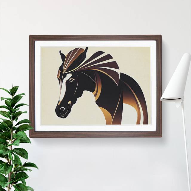Horse Deco Style Abstract - Picture Frame Graphic Art - Walnut (25cm H x 34cm W x 2cm D)