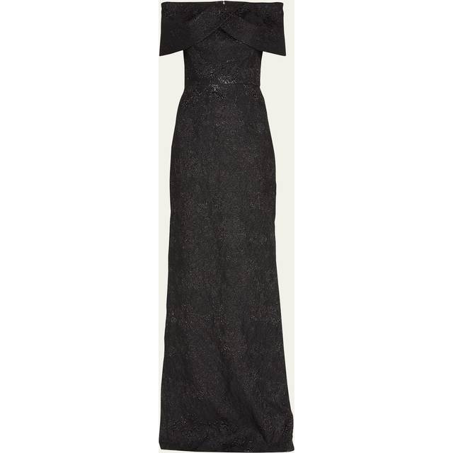 Off-Shoulder Jacquard Column Gown - BLACK - 6