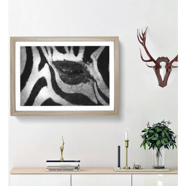 The Eye of a Zebra - Picture Frame Painting Print - Oak Framed (24cm H x 33cm W x 2cm D)