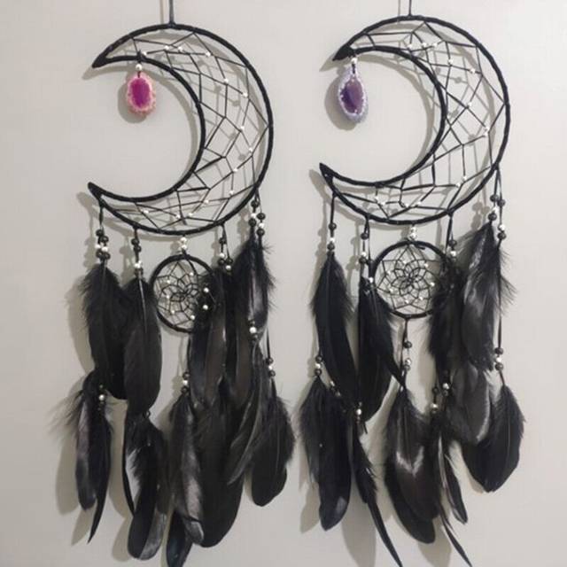 Dreamcatcher with Agate Charm - White Sickle Crescent Moon