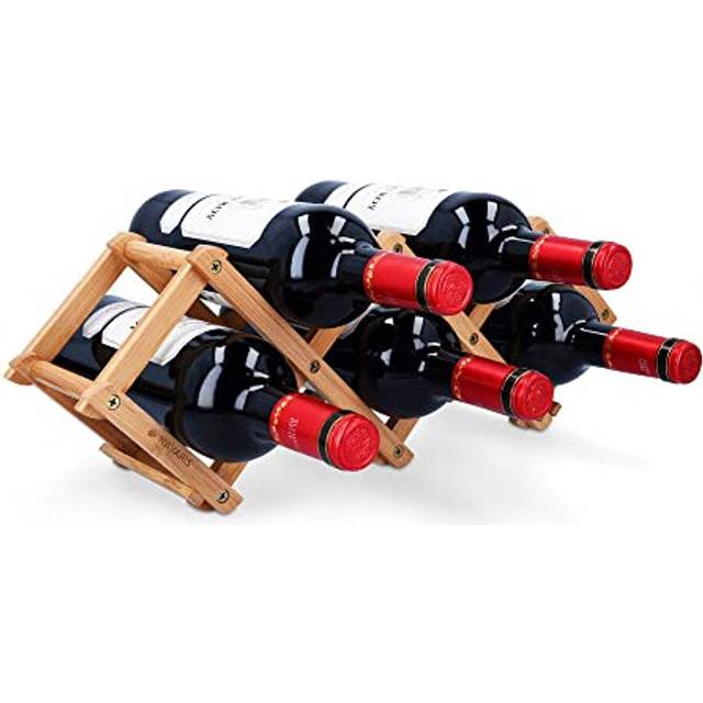 Bamboo Wine Rack - Foldable Free Standing Wine Rack - Small Wooden Wine Stand for Organising and Storing Bottles - 5 Slot