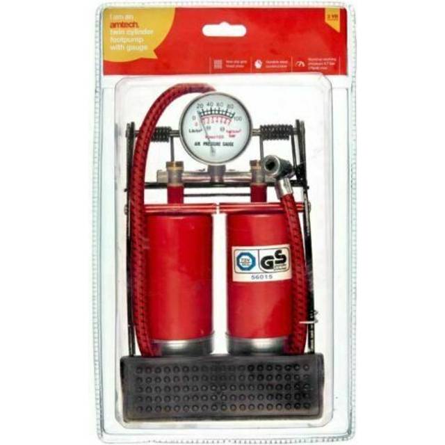 Foot pump double cylinder with gauge barrel tyre inflator car bicycle i9400