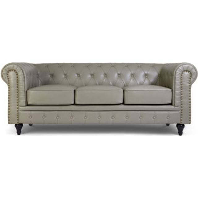 Chesterfield Bonded Leather Sofa Suite - Grey - 3 Seater