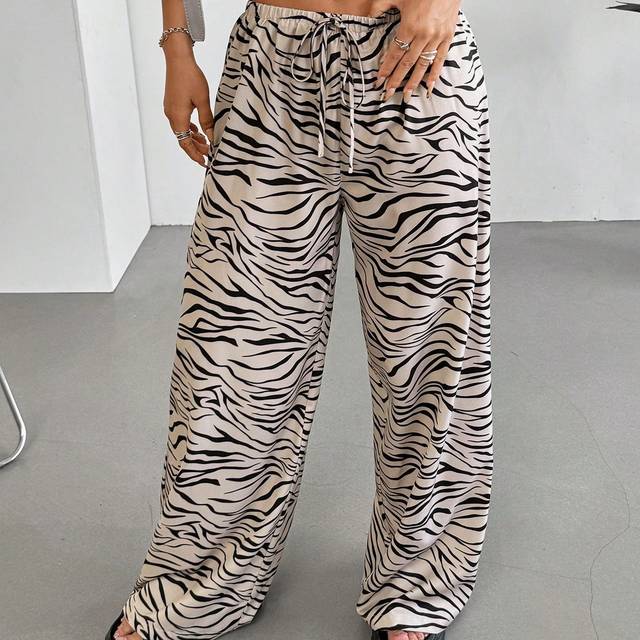 SHEIN Women&#39;s Summer Casual Wide-Legged Pants With Zebra Print