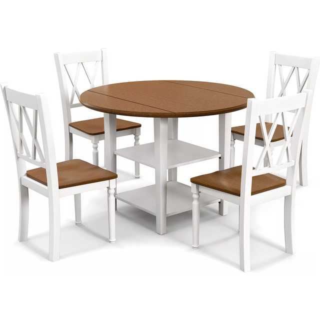 Costway 4 Seater Extendable Dining Set with Storage Shelf Brown