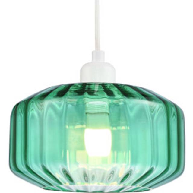 Modern emerald green ribbed glass non electric pendant shade with flat style ...