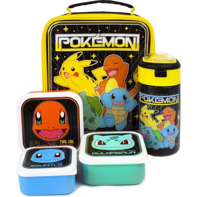 Pokemon Lunch Bag Bottle and 3 Snack Pot (Boys Black)