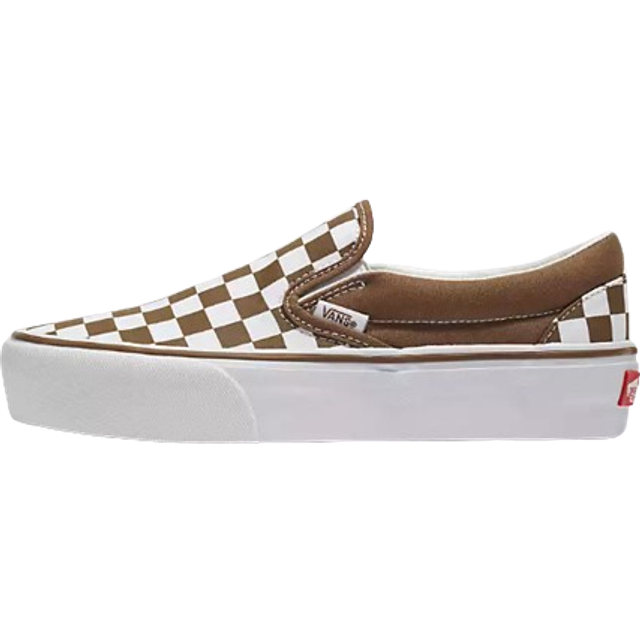 Vans Womens Classic Slip On Platform Trainers Checkerboard Sepia Brown, 9