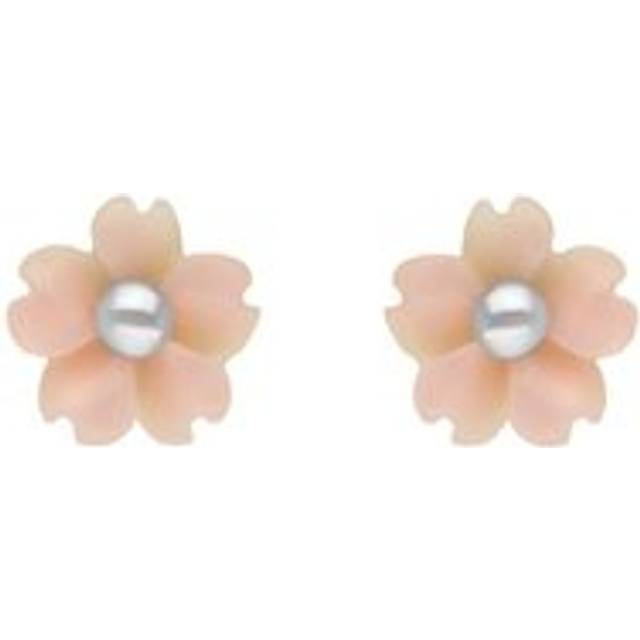 Sterling Silver Pink Conch Tuberose 6mm Gypsophila Stud Earrings - Silver