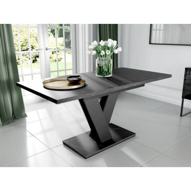 Impact Furniture Marble Extendable Dining Table Black Marble Effect Small Kitchen Table 120-160cm - Cari, Black