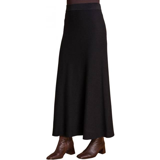 Plain Elastic Waist Knitted A Line Midi Skirt - Black - Size 12 - Roman