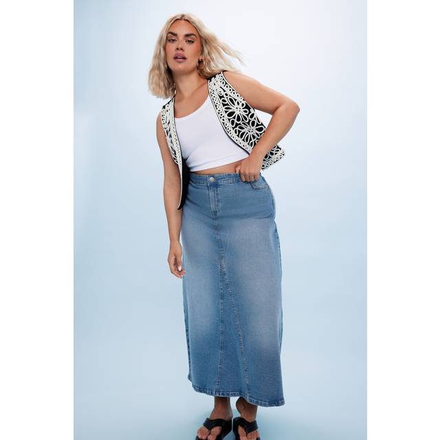 Yours Curve Blue Stretch Denim Maxi Skirt, Women's Curve & Plus Size, Yours - 24