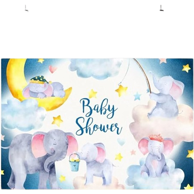 Baby shower elefant drömmande moln barn födelsedagsfest dekor fotografi bakgrund stjärna måne mönster anpassad fotobakgrund 240 x 180 cm