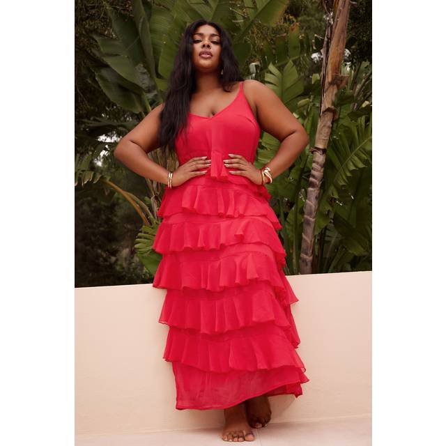 Yours Curve Red Frill Maxi Dress, Women's Curve & Plus Size, Yours - 34-36