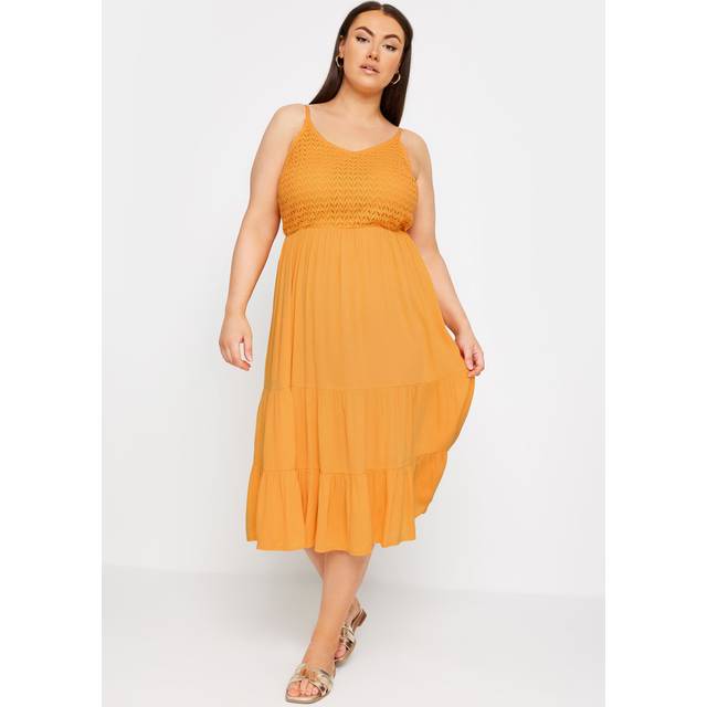 Yours Curve Orange Crochet Crinkle Midaxi Dress, Women's Curve & Plus Size, Yours - 18