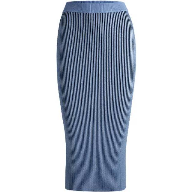Knitted tube skirt with two-tone rib - Light Blue