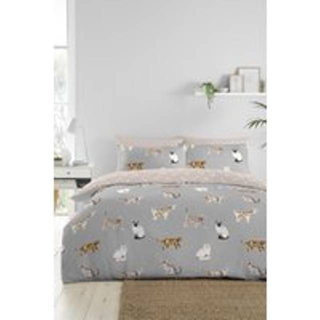 Cats 52% Polyester (Recycled) 48% Cotton Duvet Cover Set Set - Grey (Double Duvet Cover + 2 Standard Pillowcases)