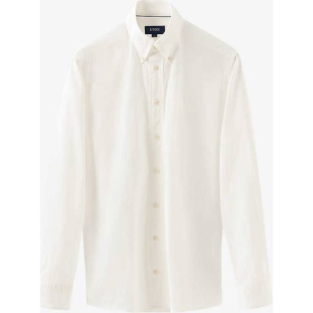 Eton Mens Off-white Buttoned-collar Regular-fit Denim Shirt 18 - OFF-WHITE