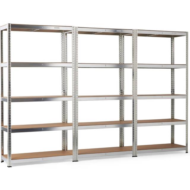 5-Tier Galvanised Steel Shelving Unit x3 – Silver (180 x 90 x 40cm)
