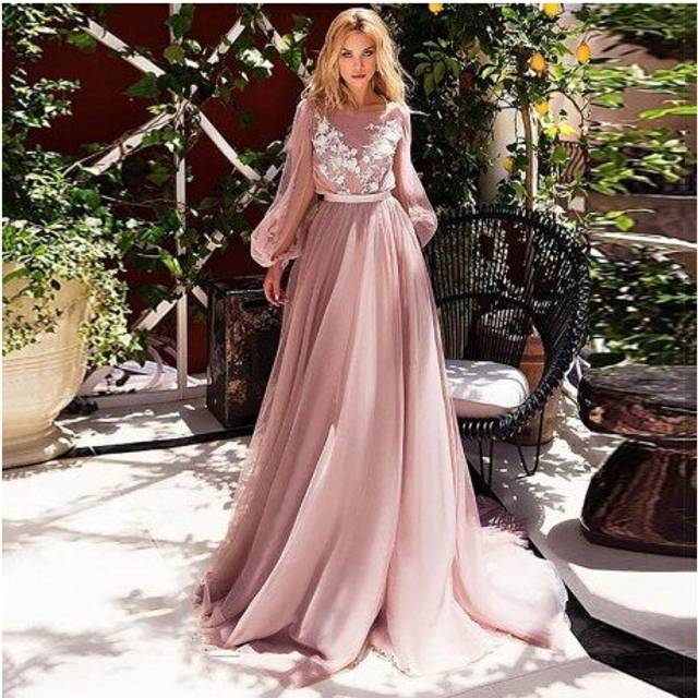 (Customized Color) Eightree Pink Wedding Dresses Lace Appliques Puff Long Sleeves Bride Dress  A-Line Boho Wedding Gown 2020 vestido de noiva