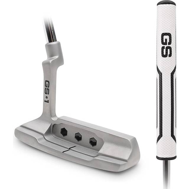 GoSports GS1 Tour golfputter – 86 cm högerhänt bladputter med fräst ansikte, välj överdimensionerat fettgrepp eller traditionellt grepp, silver