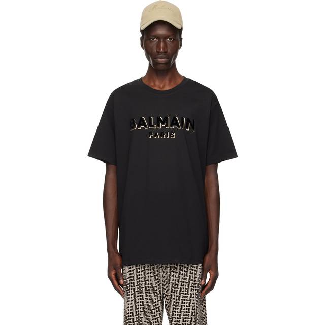 Balmain Black Metallic Flocked 'Balmain' T-Shirt - EGO NOIR/NOIR/OR - XS