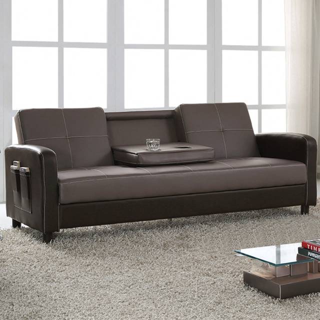 Home Detail Tampa 3 Seater Ash Grey and Brown Faux Leather Sofa Bed - Double