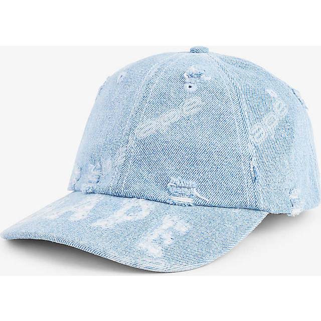 A Bathing Ape Mens Light Indigo Brand-print Distressed Cotton Baseball Cap - LIGHT INDIGO
