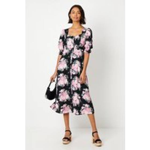 Womens Black Floral Scoop Neck Shirt Dress - 18