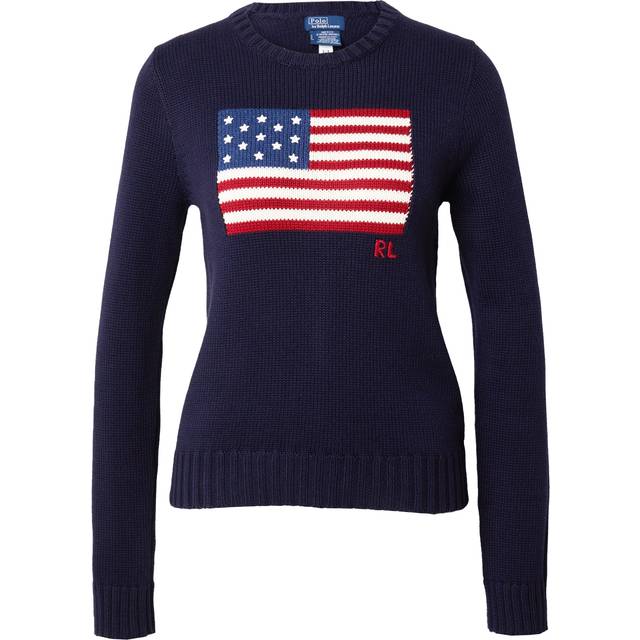 Polo Ralph Lauren, Stickade tröjor & koftor, Dam, S, Bomull, Bomulls-tröja med amerikansk flagga - blue (S)
