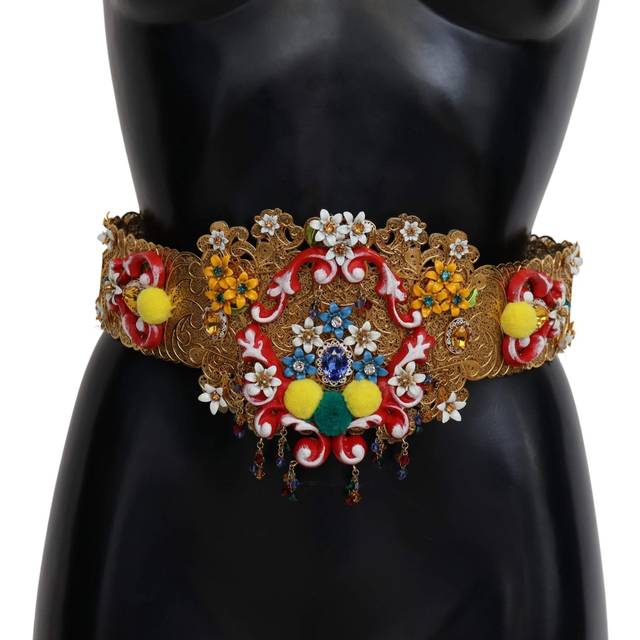 Dolce & Gabbana Floral Embellished Belt GoldTone Metal Women Gold 42
