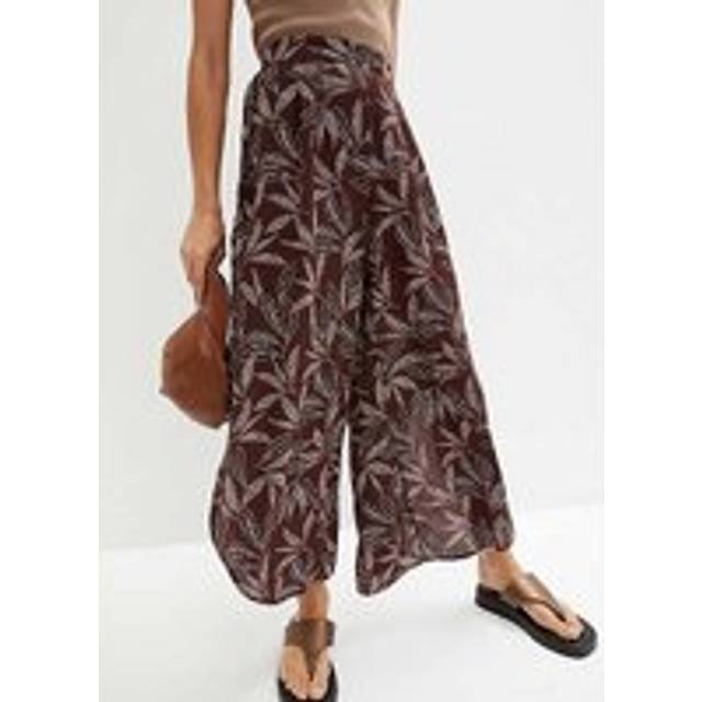 bonprix Elasticated Printed Slit Palazzo Pants - Brown Print