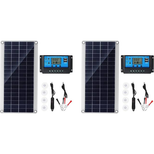 2X 30W Flexible Solar Panel Solar Cells for Car RV Boat Home Roof Van Camping Solar Battery, 10A Solar Controller Module