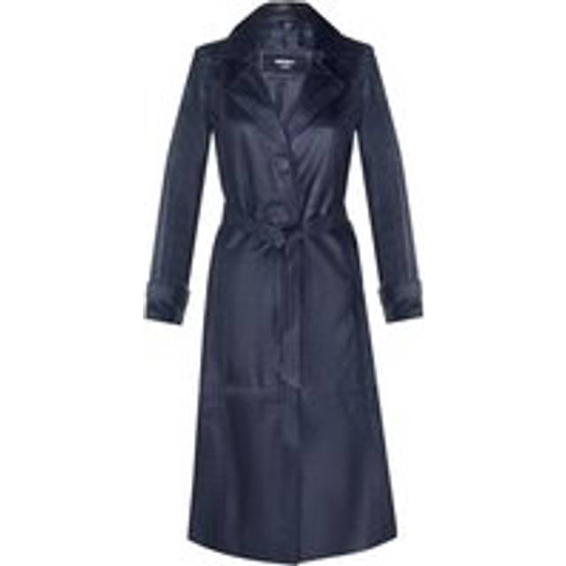Infinity Leather Womens Long Length Tie Belt Trench Coat-Ongar - Black Lamb Leather - Size 16 UK