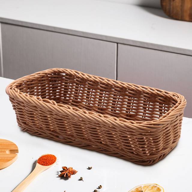 Desktop Cutlery Storage Basket Woven Restaurant Tableware Drain Box Basket, Brown