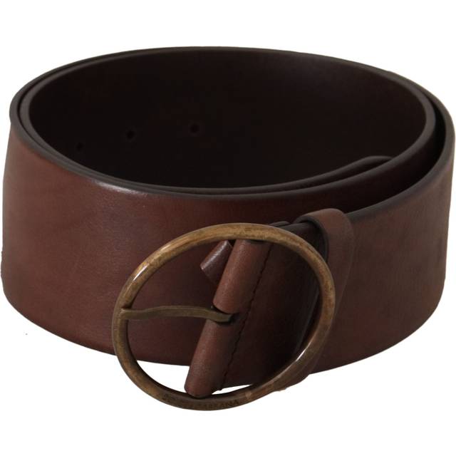 Dolce & Gabbana Dark Brown Wide Waist Leather Metal Round Buckle Belt - 90 cm / 36 Inches