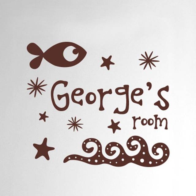Personalised Under the Sea Kids Door Room Wall Sticker - Brown (35cm H X 40cm W)