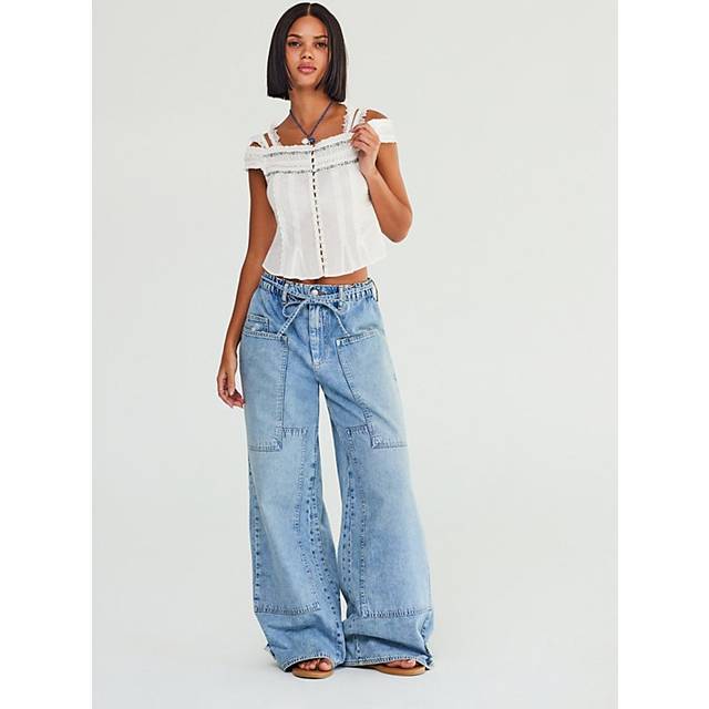 CRVY Outlaw Wide-Leg Jeans by We The Free in Drizzle, Size: M Short