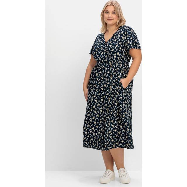 Sheego Floral Print Midi Dress - Blue Print