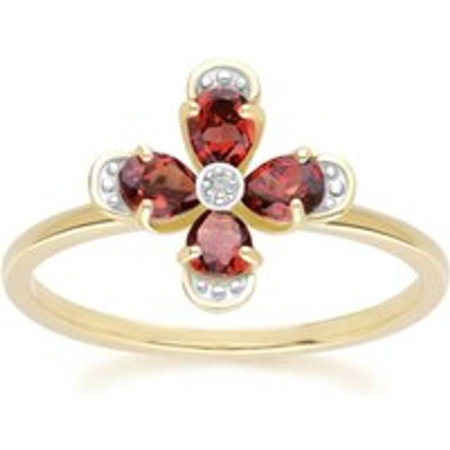 Floral Garnet & Diamond Ring in 9ct Yellow Gold