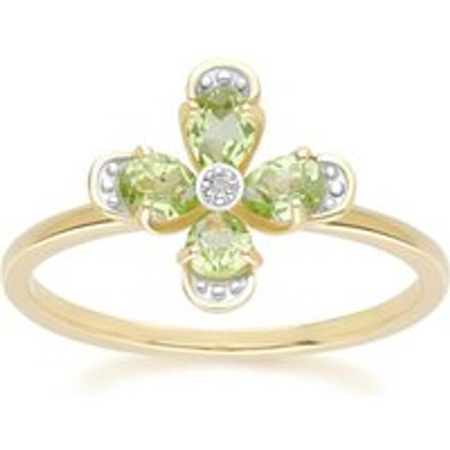 Floral Peridot & Diamond Ring in 9ct Yellow Gold