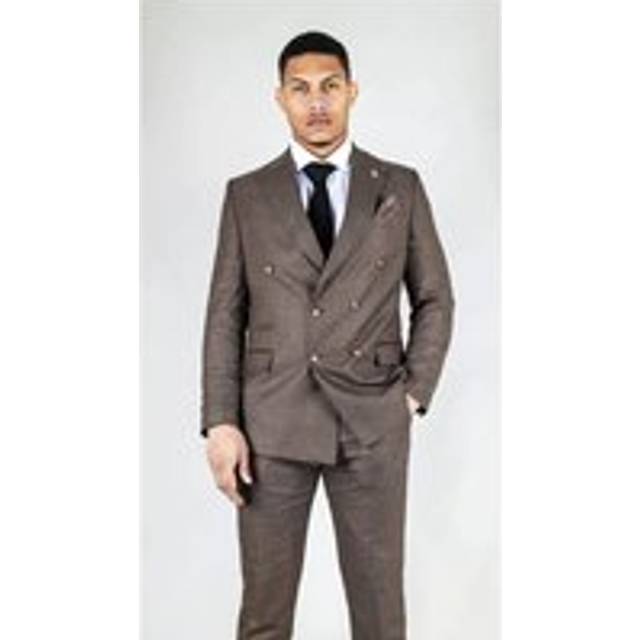 Double Breasted 2 Piece Suit - Brown - 40R