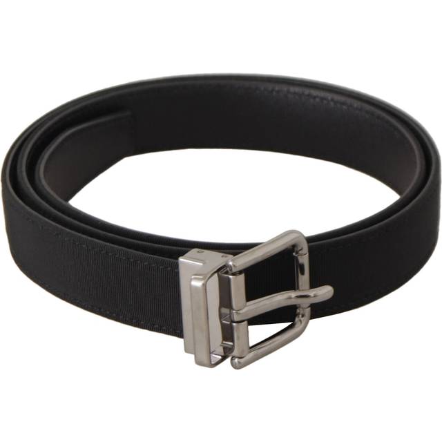 Dolce & Gabbana Black Canvas Leather Silver Metal Buckle Belt - 85 cm / 34 Inches