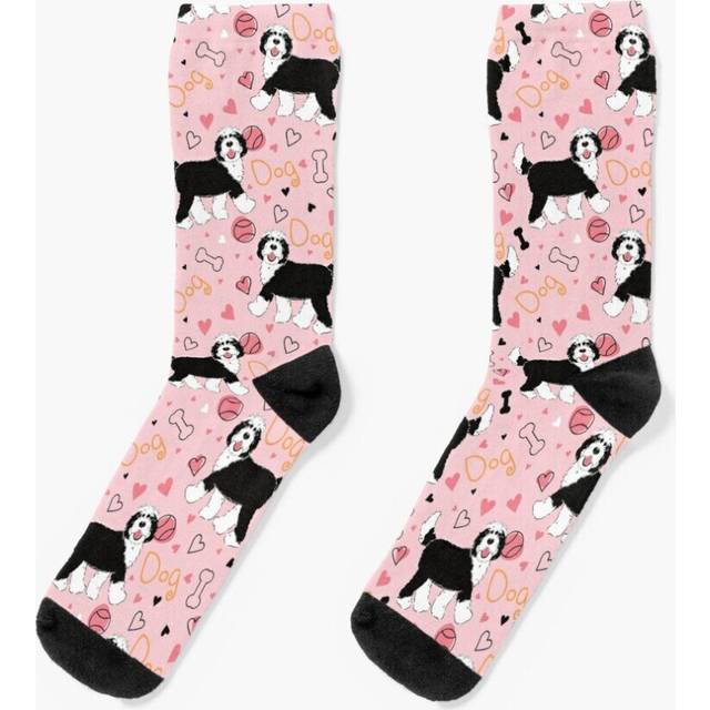 Dress Socks Cute Black and White Sheepadoodle Dog Novelty Fancy Crazy Pattern Crew Casual for Men Women
