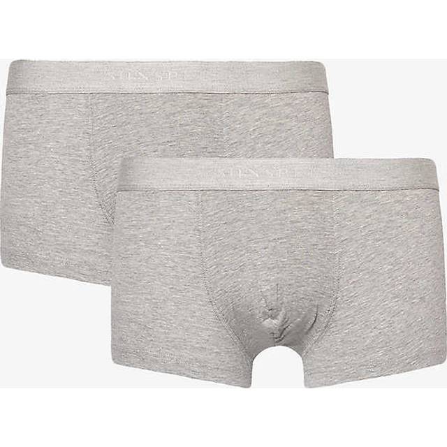 Sunspel Mens Grey Melange Branded-waistband Mid-rise Pack of Two Stretch-cotton Trunks L - GREY MELANGE