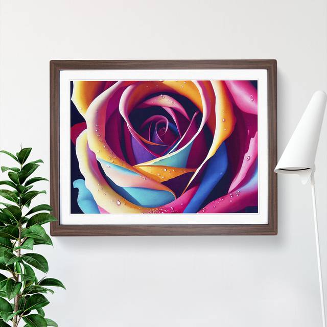 Colourful Rose Flower Vol.5 - Picture Frame Graphic Art - Walnut Framed (34cm H x 46cm W x 2cm D)