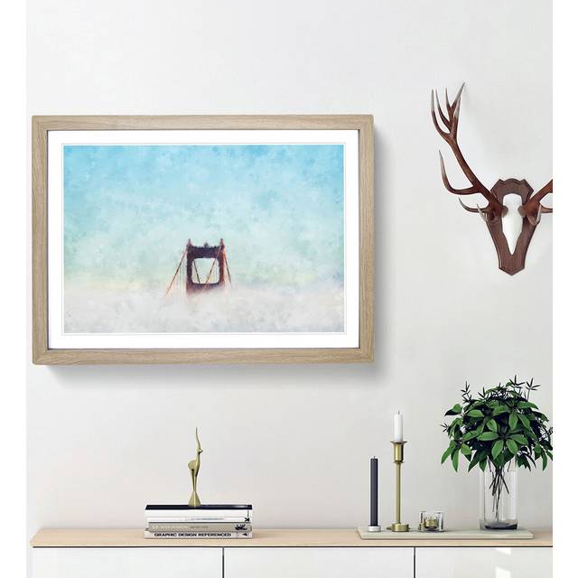 Golden Gate Bridge Tip - Picture Frame Graphic Art Print - Oak Framed (24cm H x 33cm W x 2cm D)