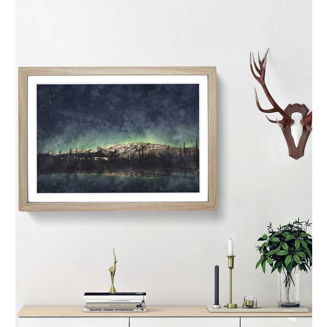 Northern Lights over in Canada - Picture Frame Graphic Art Print - Oak Framed (24cm H x 33cm W x 2cm D)